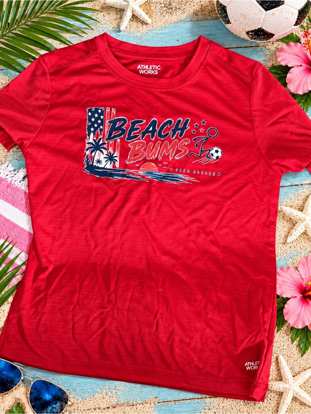 Athletic Works Red 'Beach Bums' Graphic Short Sleeve Tee